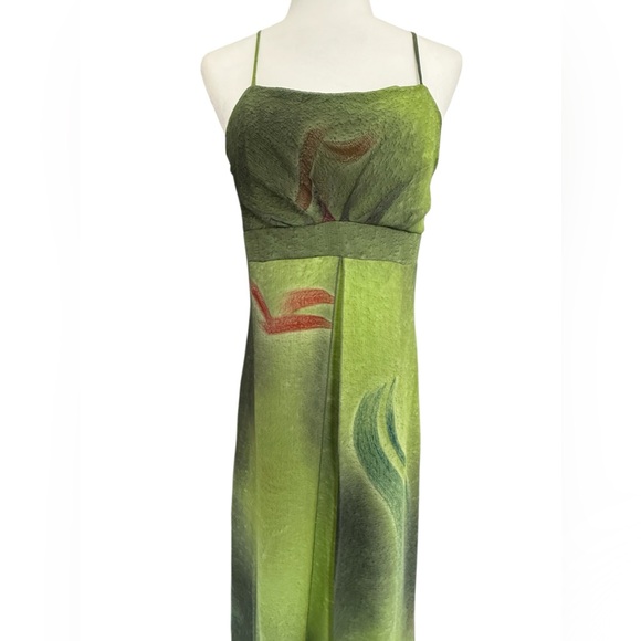 Brazil Boutique Green Ombre Maxi Dress Fairy Mermaid Y2K Silk Look Strappy G L - Picture 13 of 15